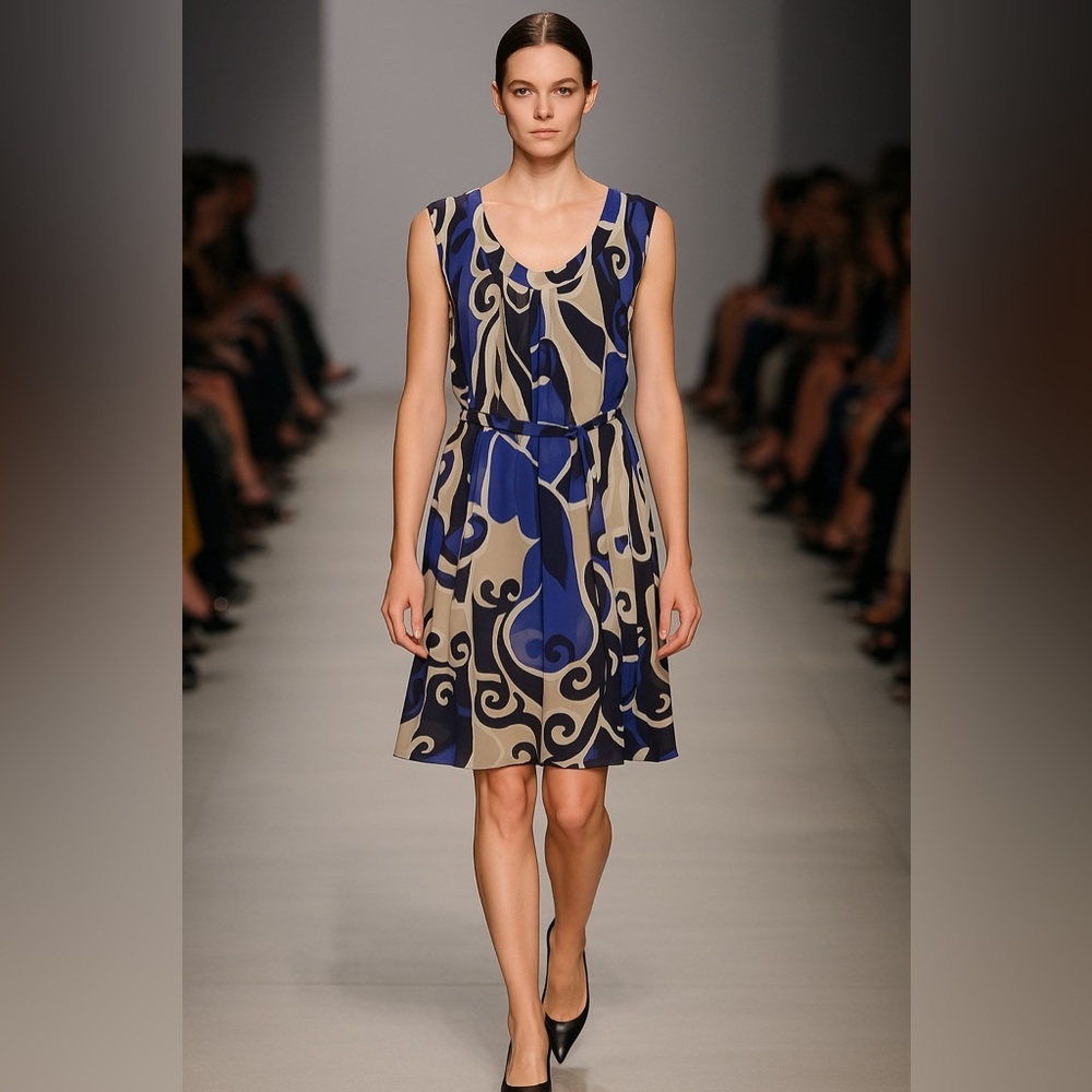 Mexx Blue and Black Abstract Midi Dress printed